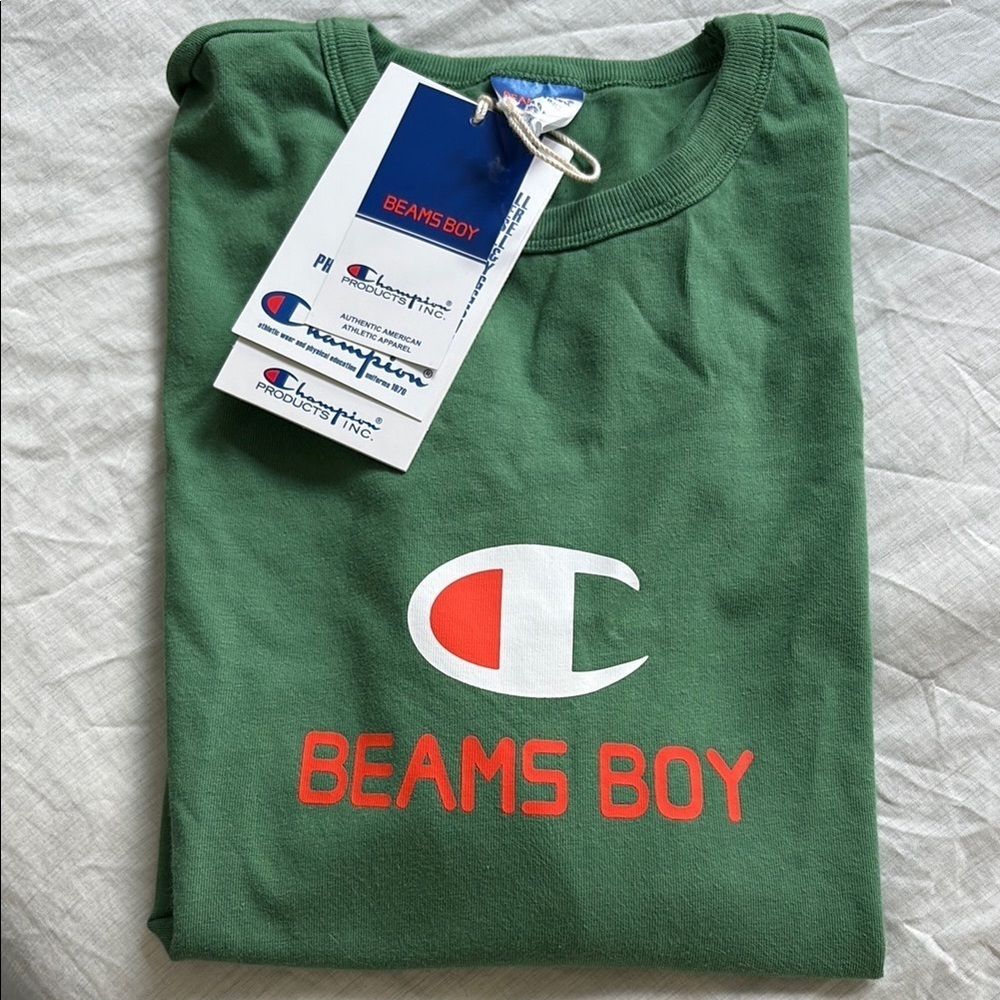 New Champion Beams Boy Kelly Green Logo Cropped T-Shirt Womens Large